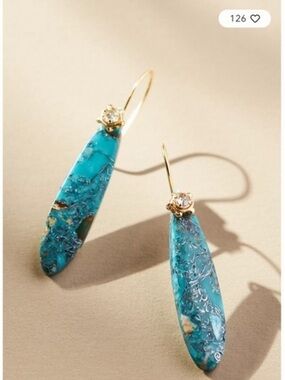 ❤️‍🔥BOGO FREE NWOT Anthropologie Turquoise Teardrop Dangle Earrings Oblong Gold